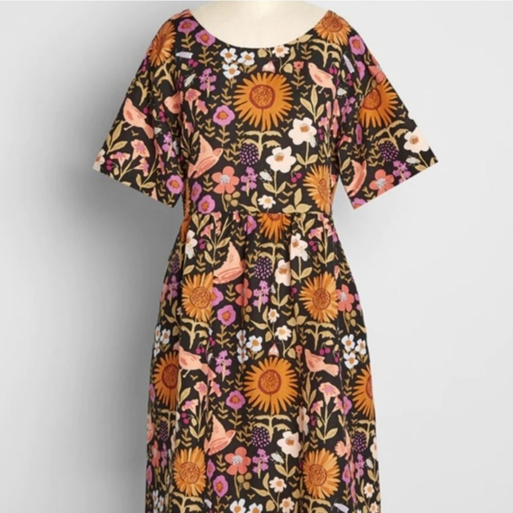 Princess Highway Linen Blend Sunflower Scenario Smock Dress Short Sleeve Size 6